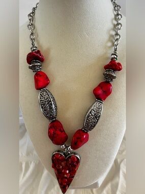 Bold Red Stone Heart Pendant Necklace - Women Jewelry